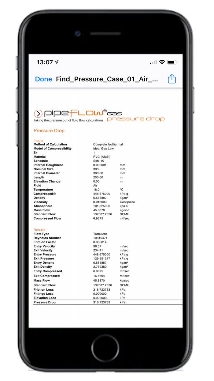 Pipe Flow Gas Pressure Drop