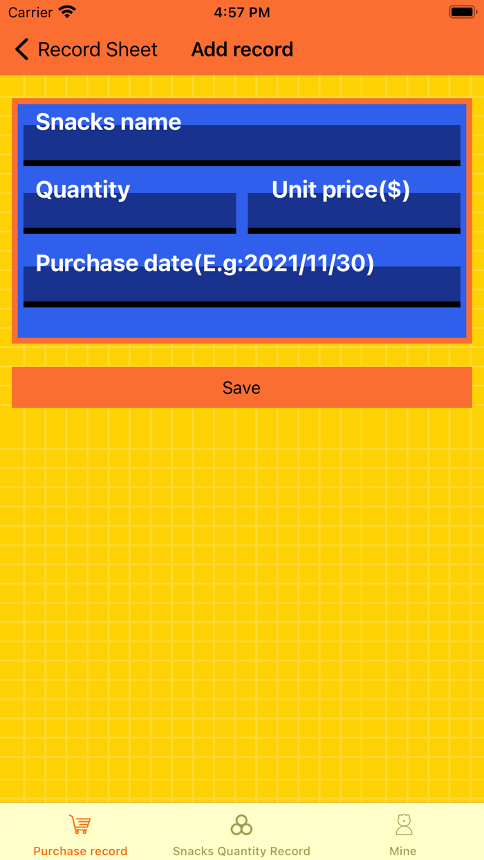 Snacks Management Record
