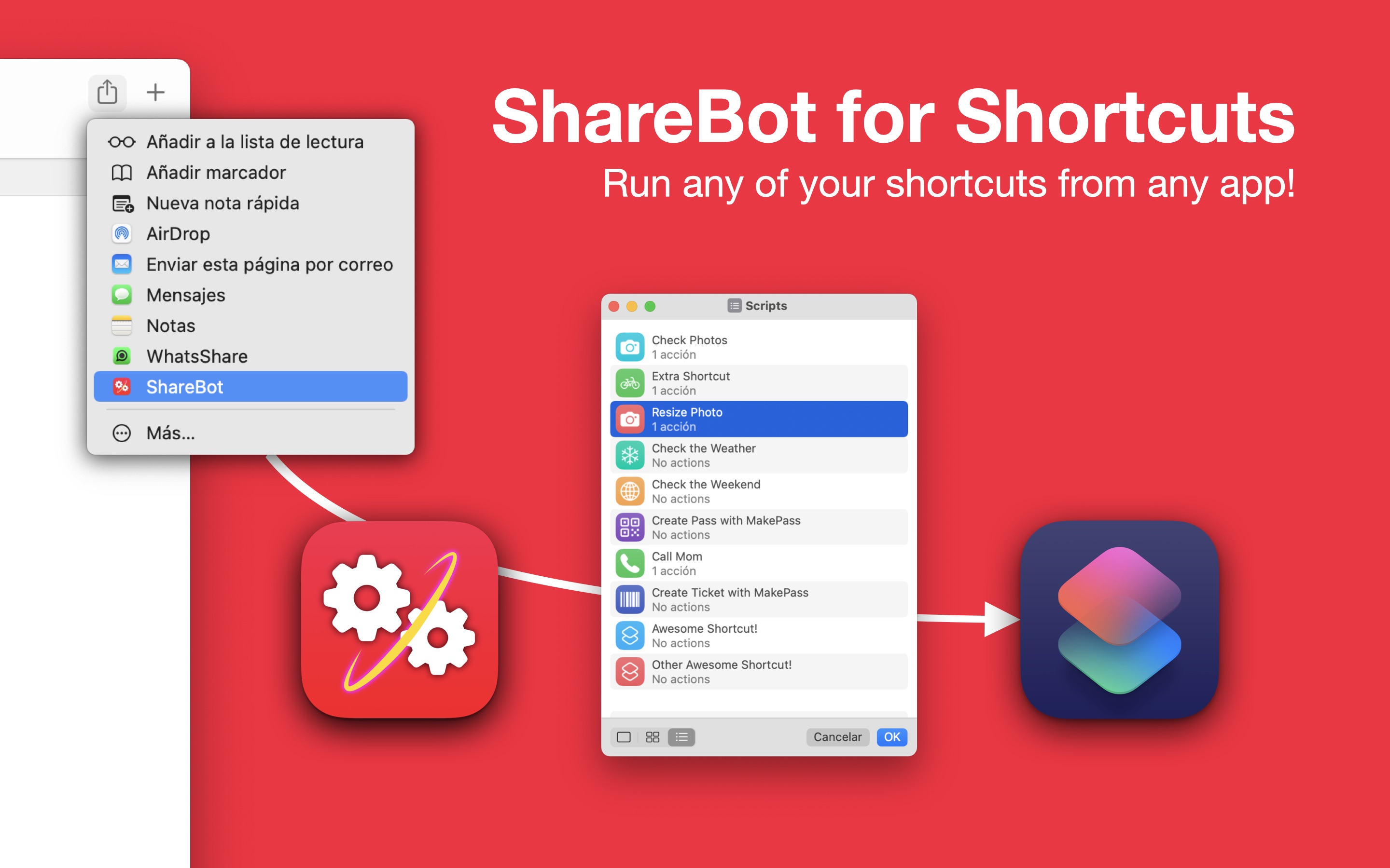 Screenshot do app ShareBot for Shortcuts