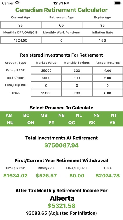 Canadian Retirement Calculator