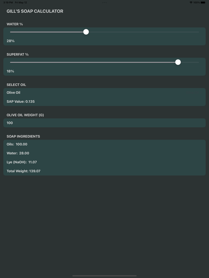 Gills Soap Calculator
