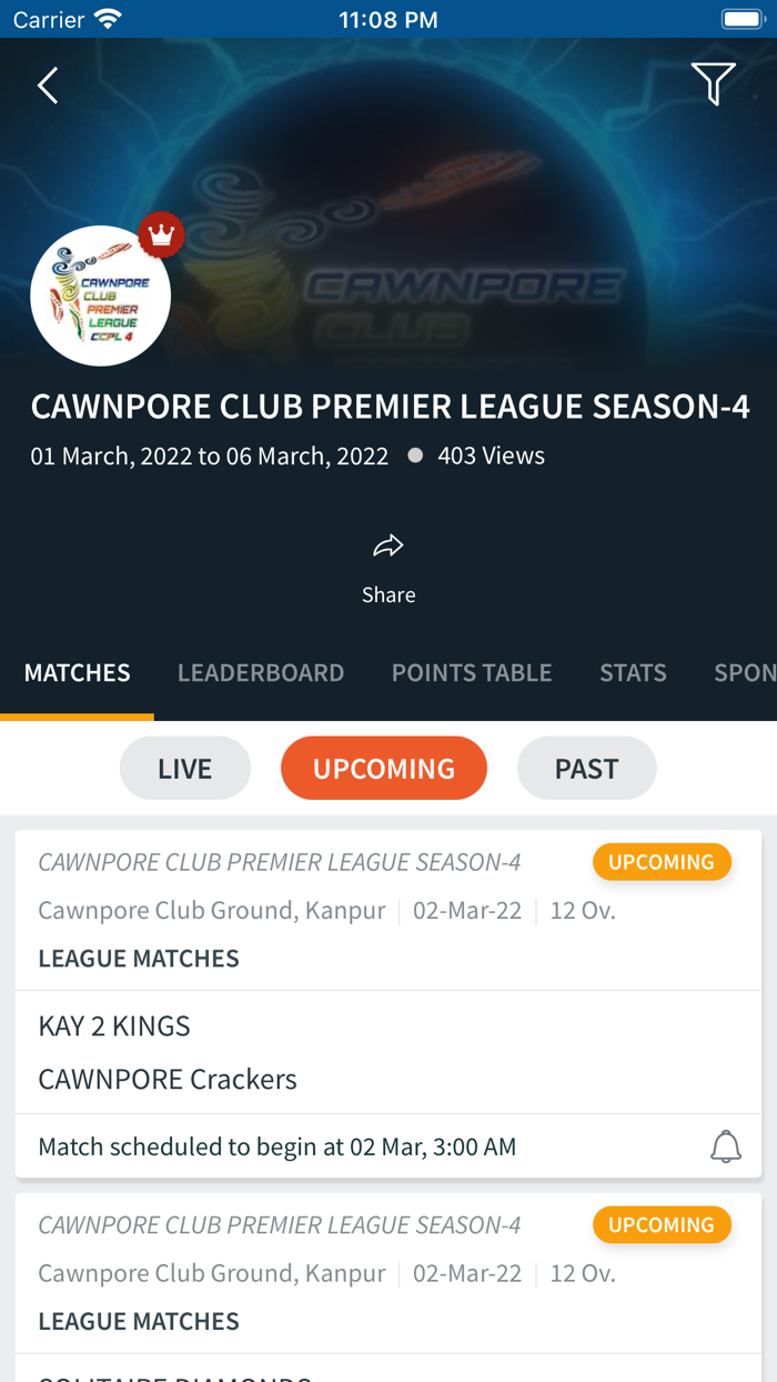 CAWNPORE CLUB PREMIER LEAGUE