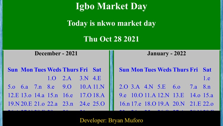 Igbo Market Calendar By Bryan Muforo 0757