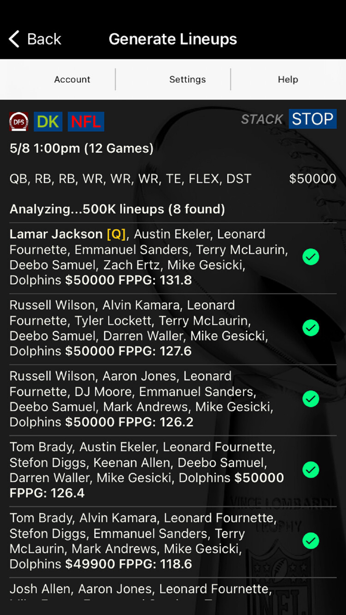 DFS Bulk Lineup Generator
