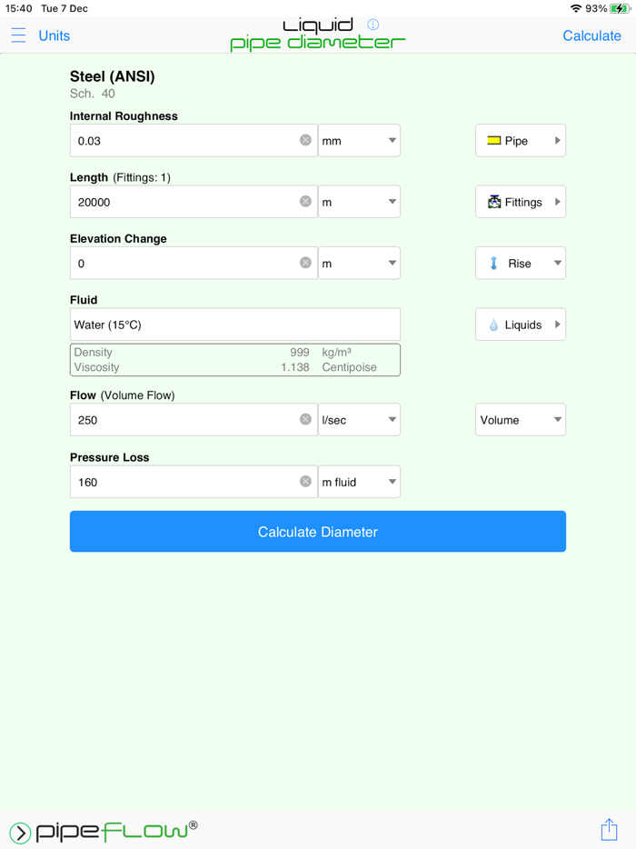 Pipe Flow Liquid Pipe Diameter