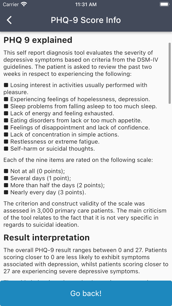 PHQ-9 Score Depression Test
