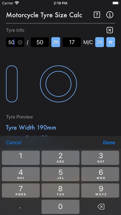 Motorcycle Tyre Size Calc