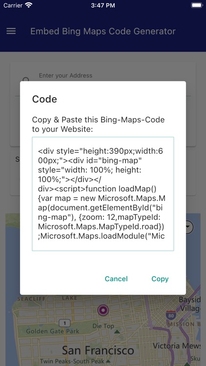 Embed Bing Maps Generator