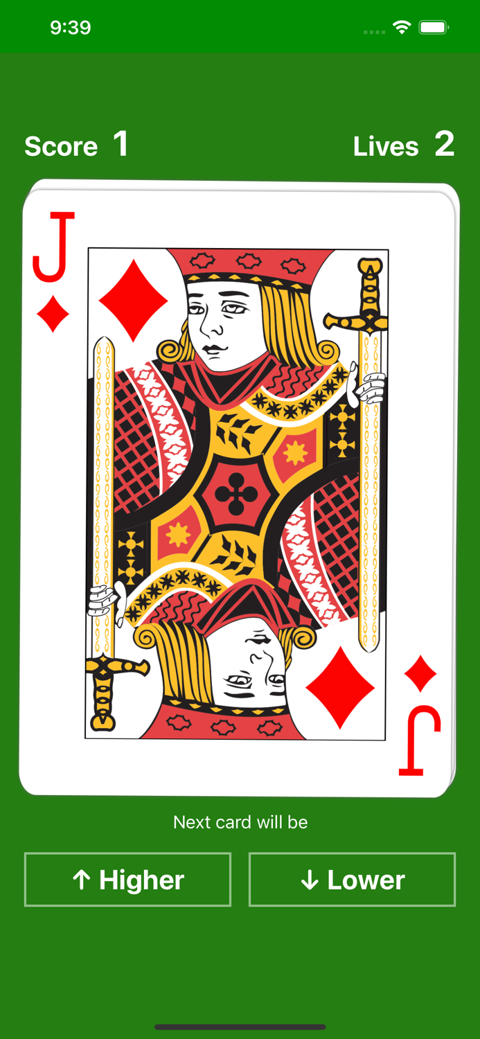 Higher or Lower card game easy