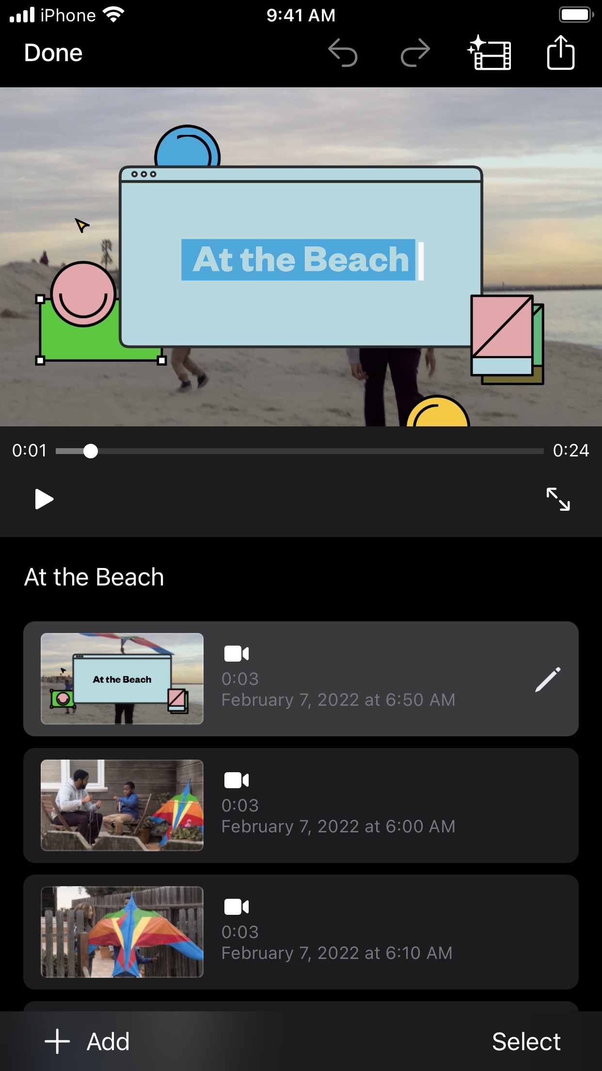 Screenshot do app iMovie