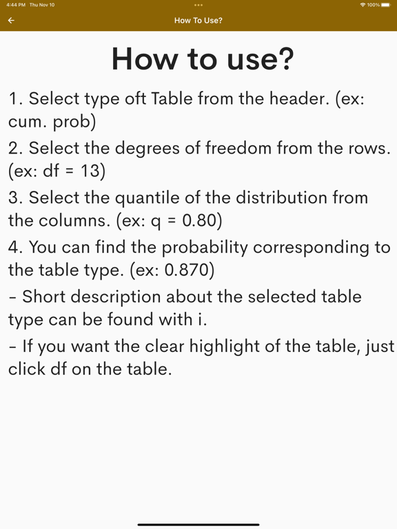 t Table - Values Table screenshot 2