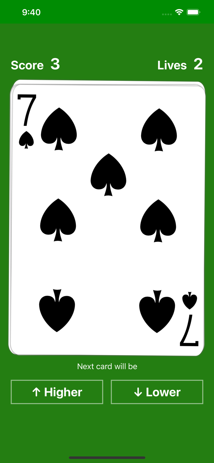 Higher or Lower card game easy