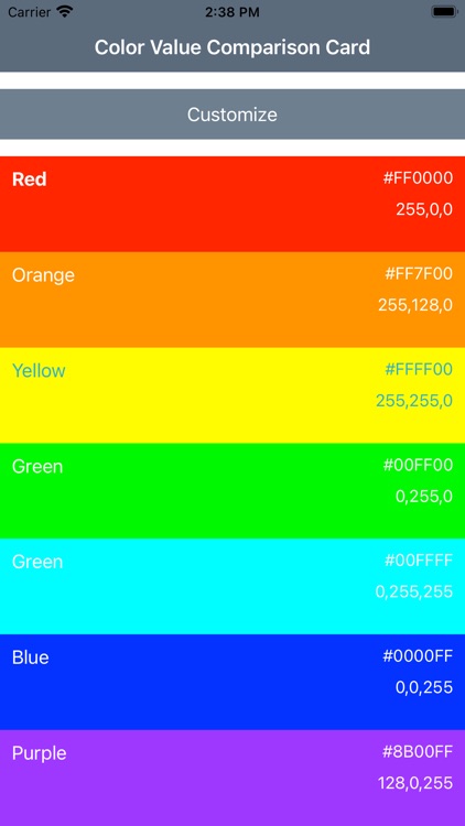 Color Value Comparison Card