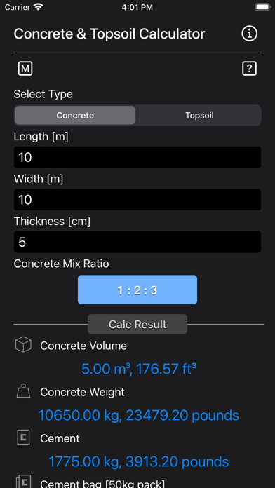 Concrete & Topsoil Calculator screenshot 1