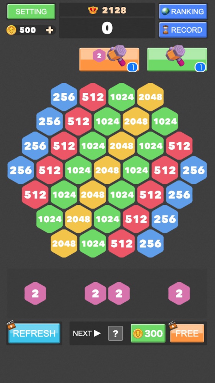 2048 Hexagon Number Puzzle