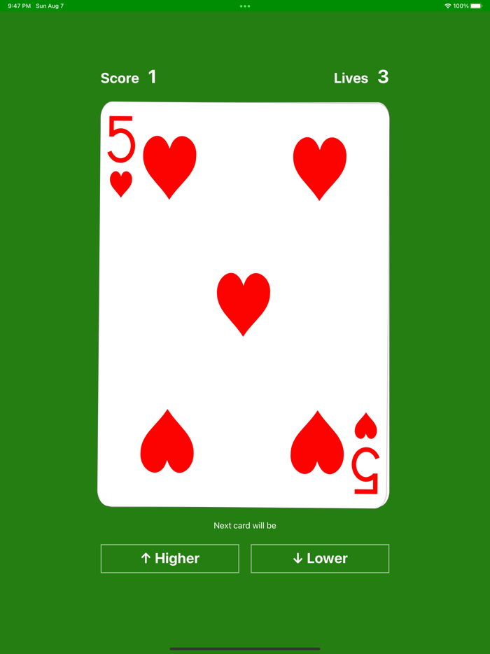 Higher or Lower card game easy