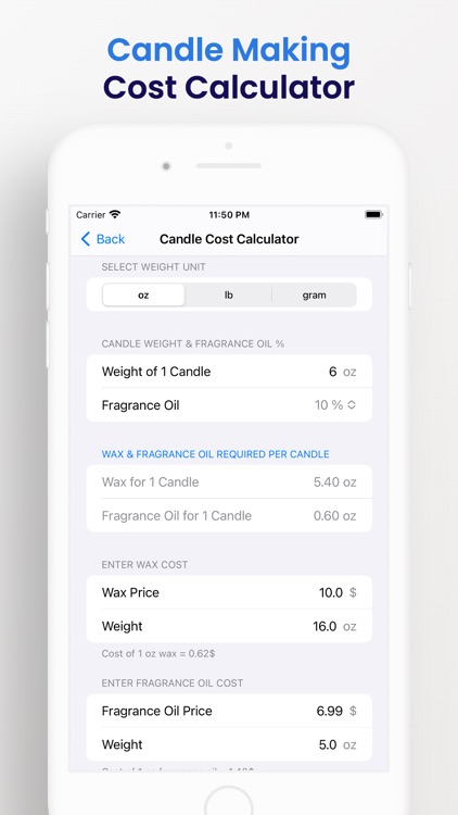 Candle Cost Weight Calculator