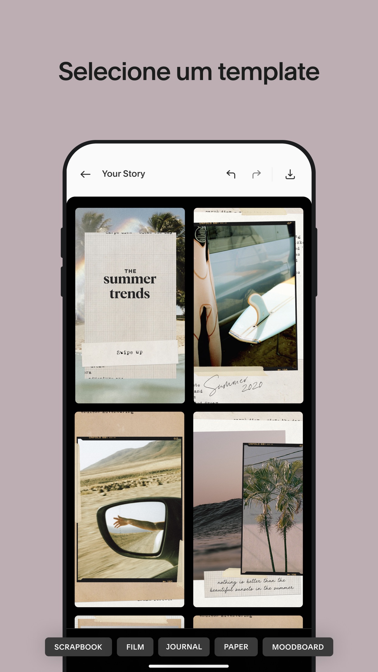 Screenshot do app Unfold — Editor de Histórias