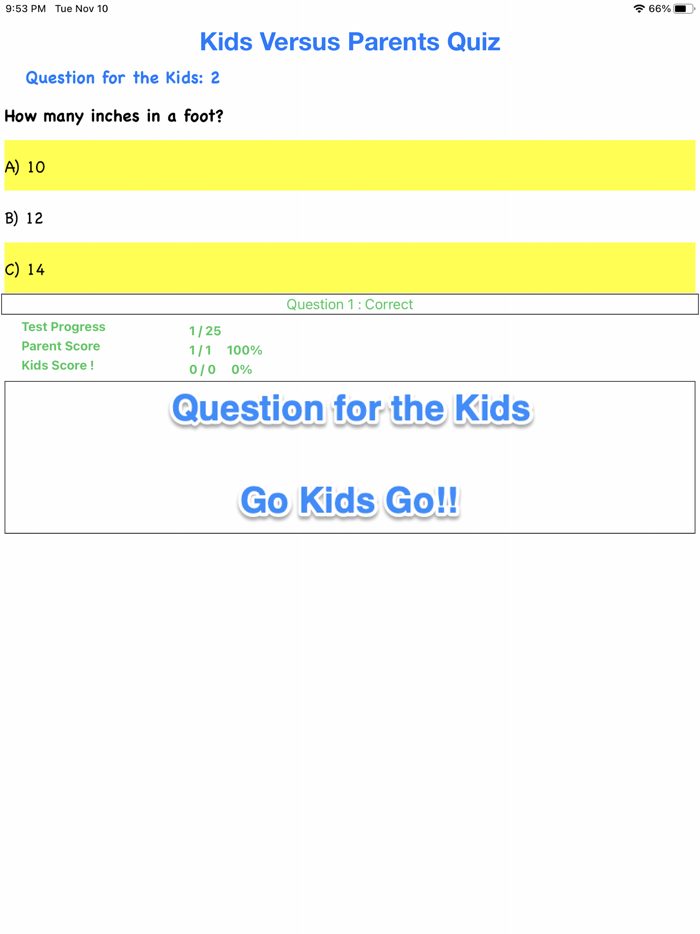 Kids Versus Parents Quiz App