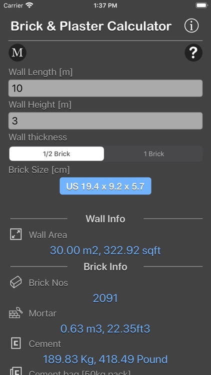 Brick and Plaster Calculator