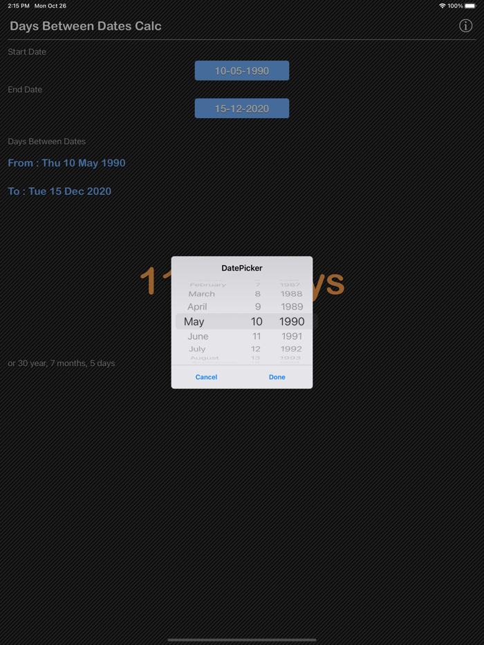 Days Between Dates Calculator