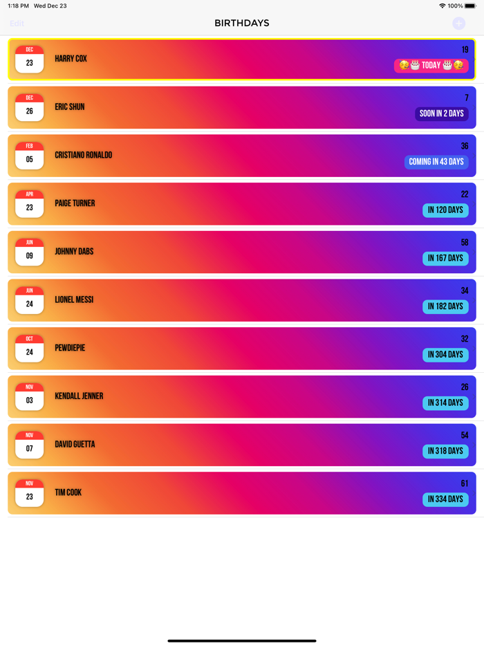Birthday List Manager