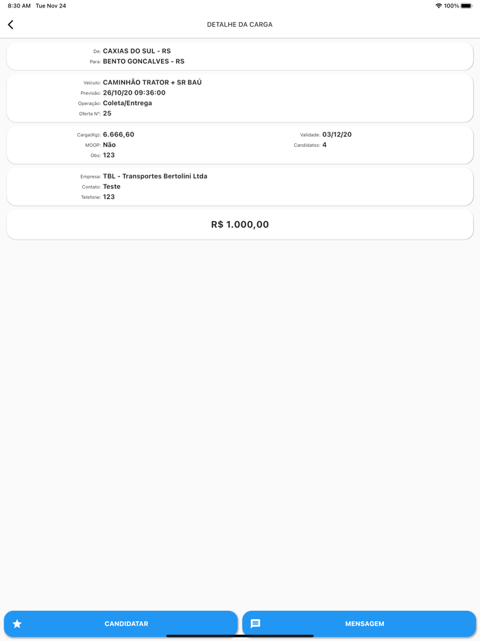 Bertolini Ofertas Frete/Cargas