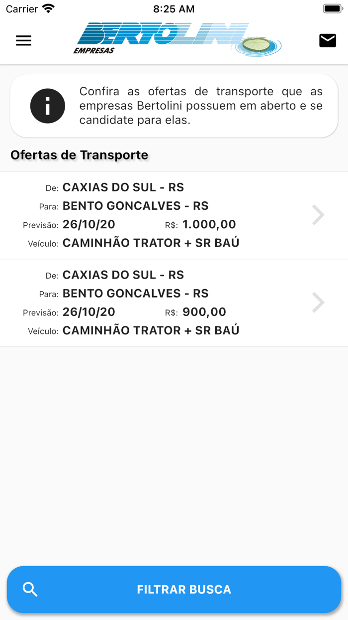 Bertolini Ofertas Frete/Cargas