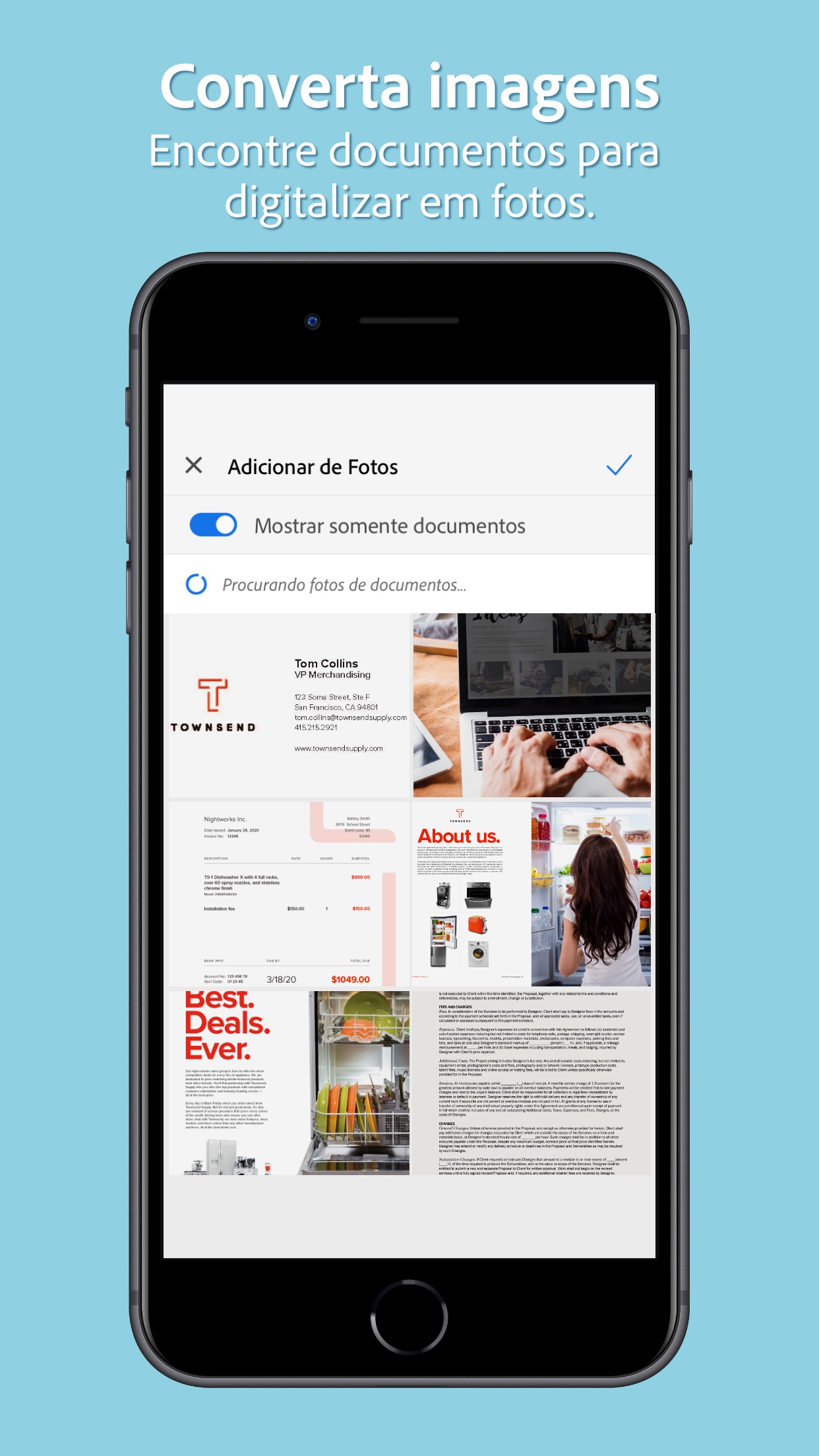 Screenshot do app Adobe Scan: PDF Scanner e OCR