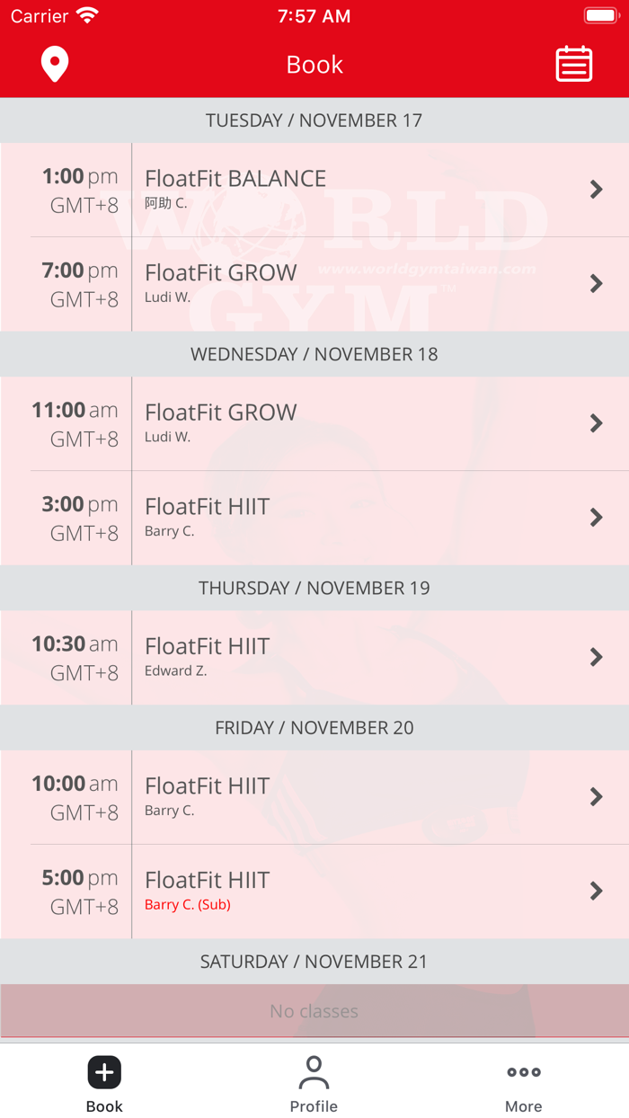 World Gym 付費課程預約