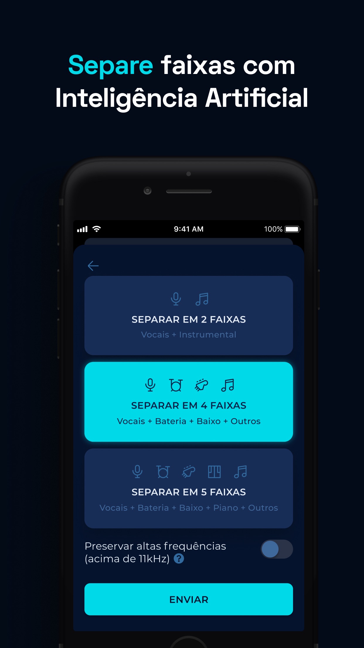 Screenshot do app Moises: Separação de Música