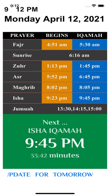 JIC Prayer Times