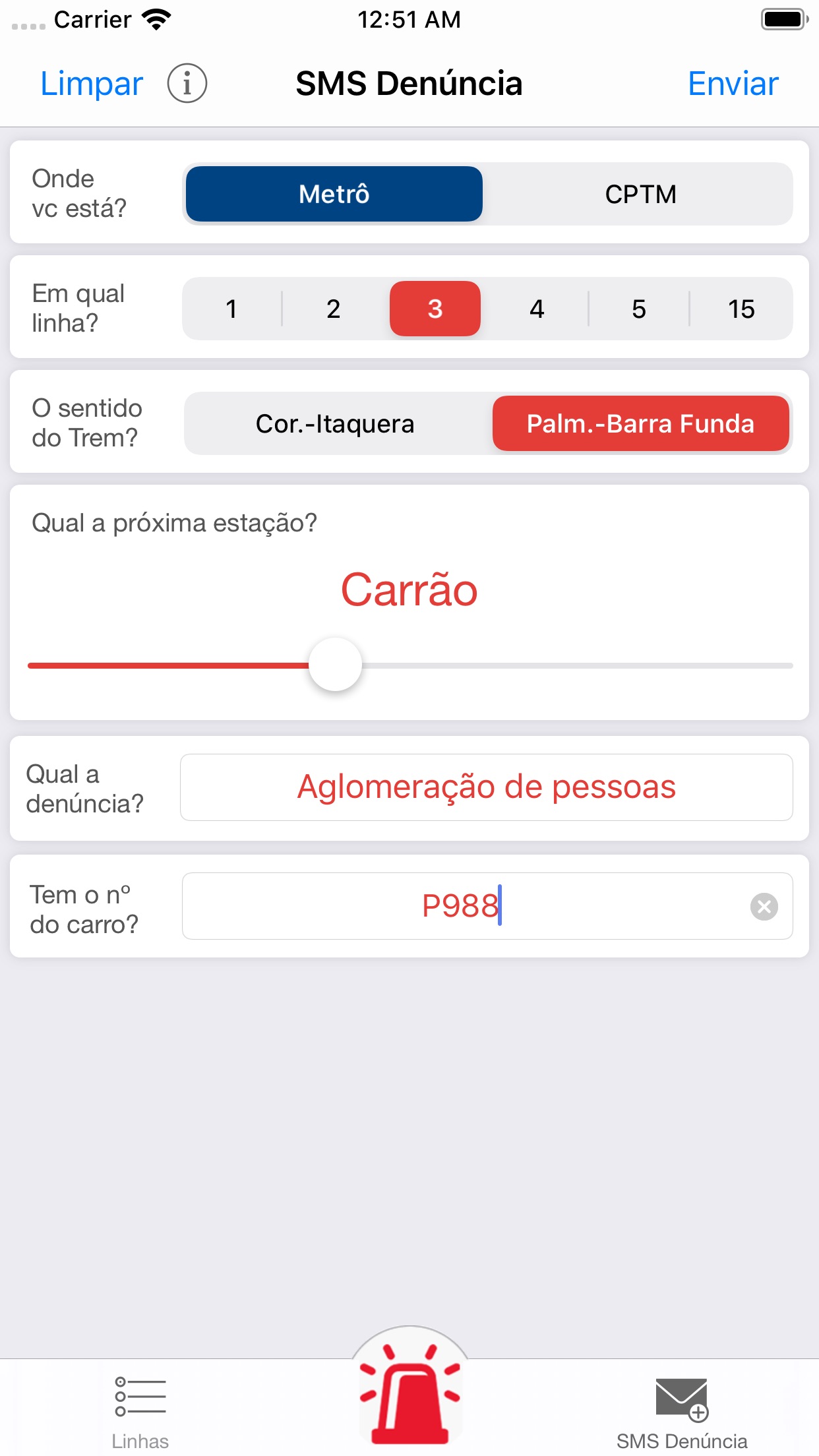 Screenshot do app Metro e CPTM Situação