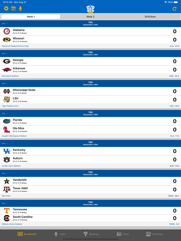 SEC Football Scores screenshot
