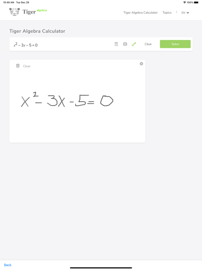Tiger Algebra Solver