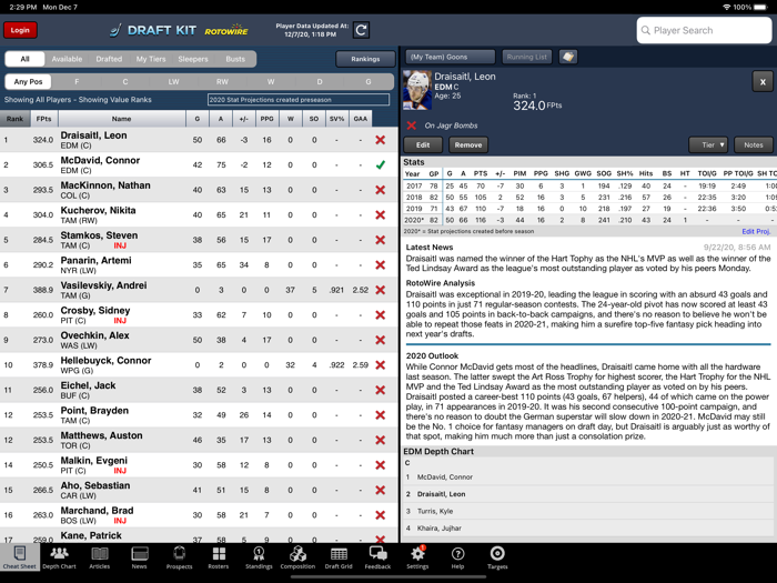 Fantasy Hockey Draft Kit 20
