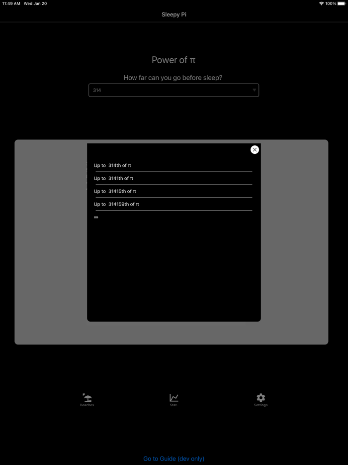 Sleepy Pi - power of π