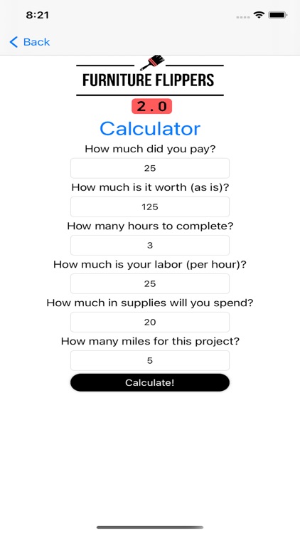 Furniture Flippers Calculator