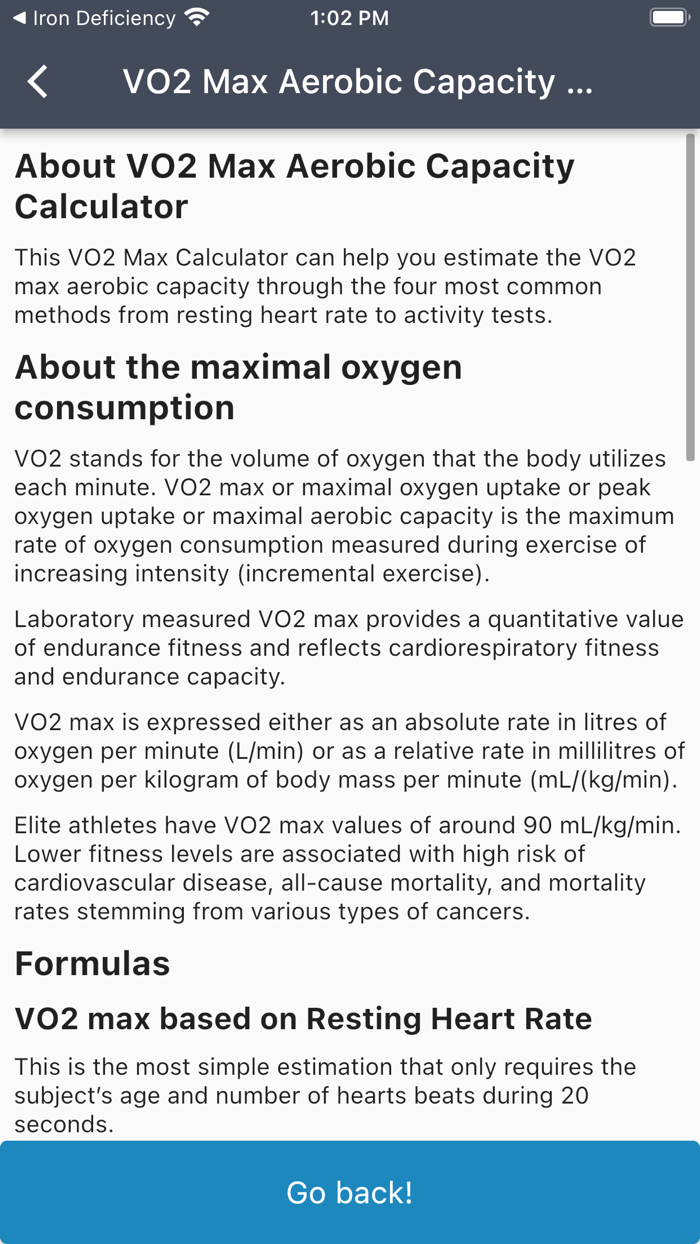 VO2 Max Aerobic Capacity Calc