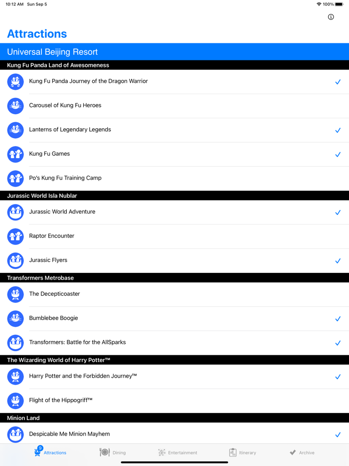 Theme Park Checklist Beijing
