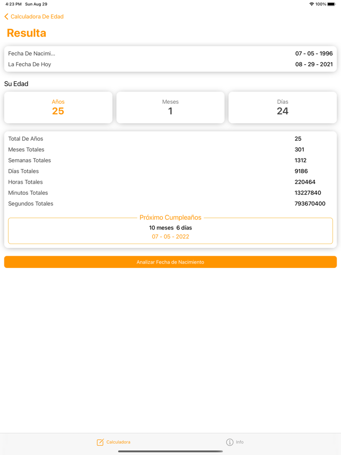 Calculadora de Edad, Calcular