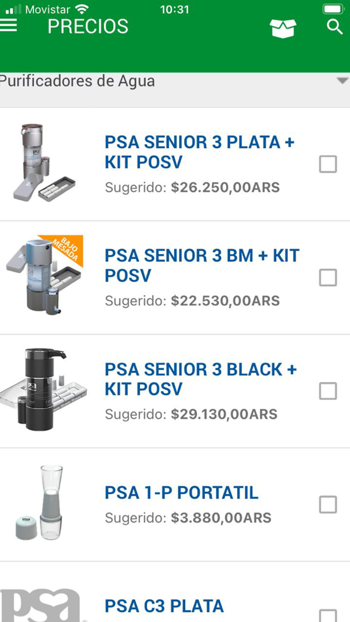 Lista de precios PSA