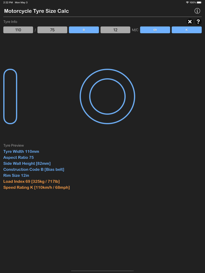 Motorcycle Tyre Size Calc
