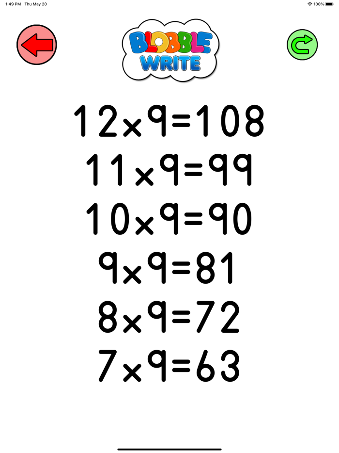 BlobbleWrite Times Tables