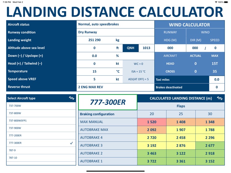 Landing distance calculator