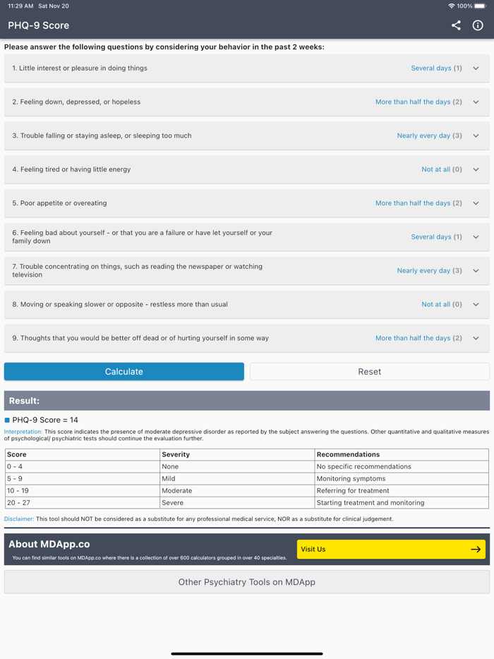 PHQ-9 Score Depression Test