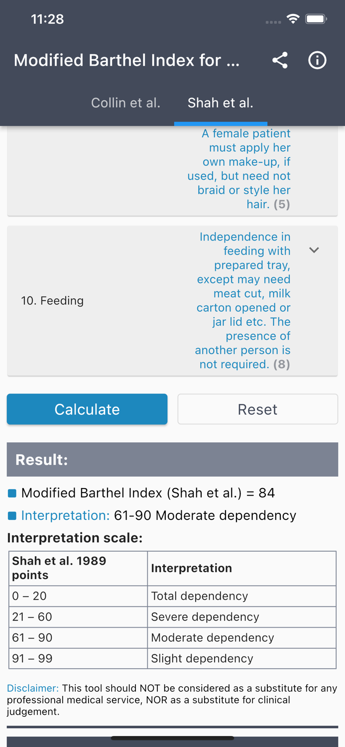 Modified Barthel Index for ADL