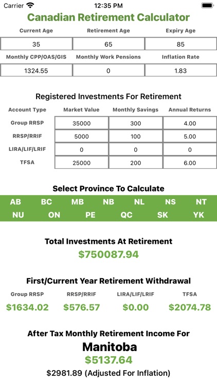 Canadian Retirement Calculator