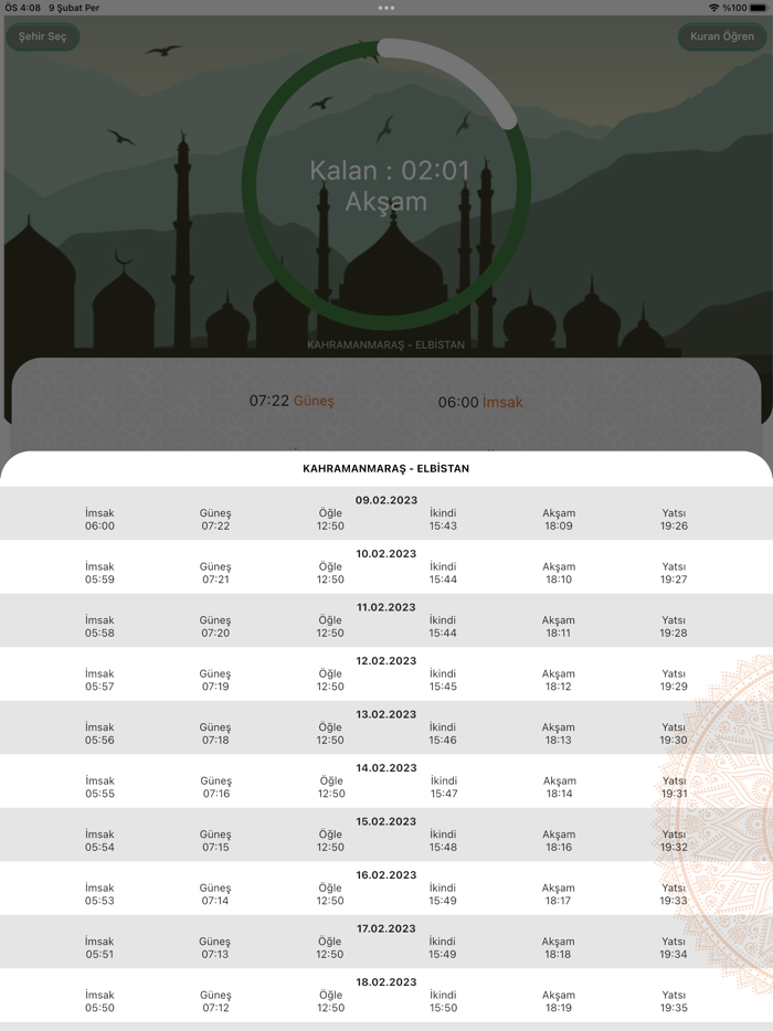 Ezan Vakti Diyanet İmsakiye