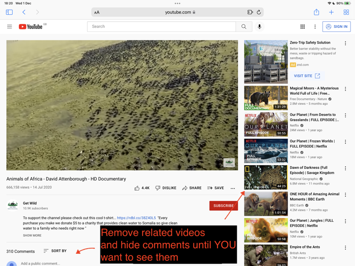 Hide distractions on YouTube